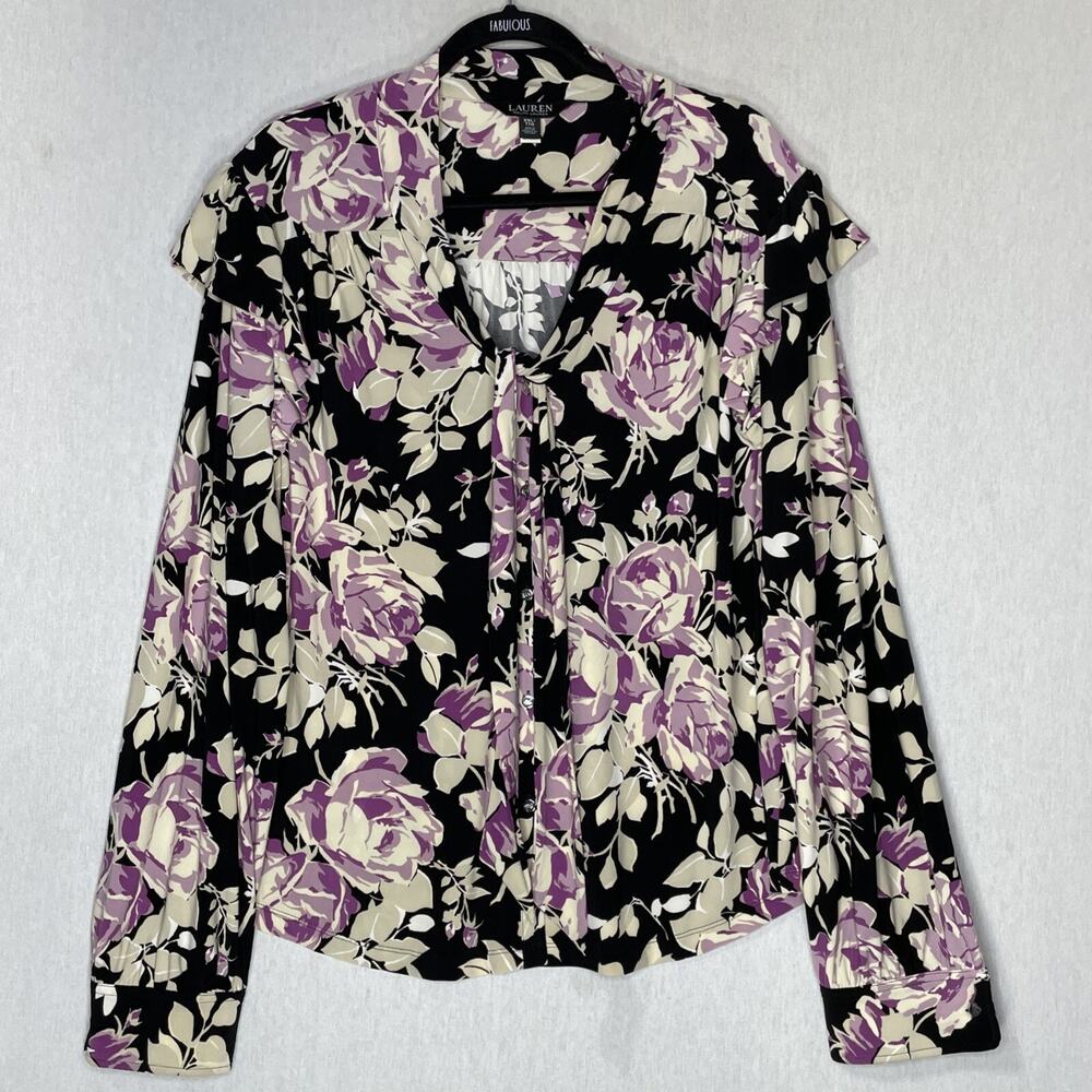 Lauren Ralph Lauren Womens XXL Top Floral Black Purple Bloomcore Romantic Mature